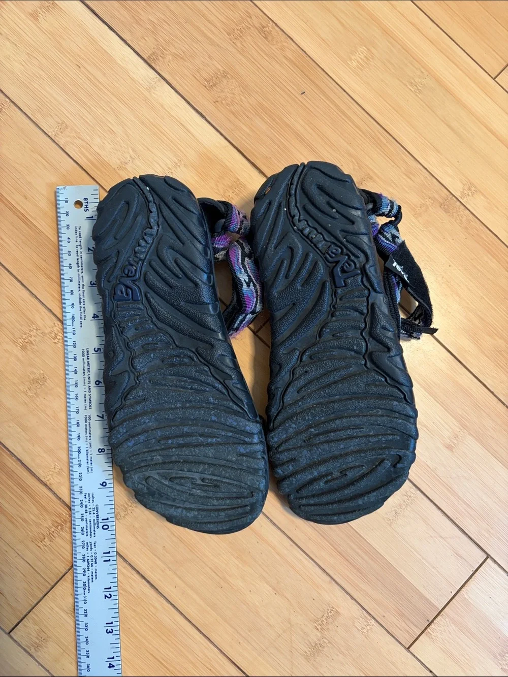 Teva Black Sandals with Purple, Pink and Blue Straps